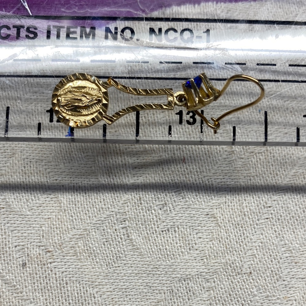 Elegant Earrings Gold Dangle Earrings with Royal Blue Stone - Picture 5 of 5
